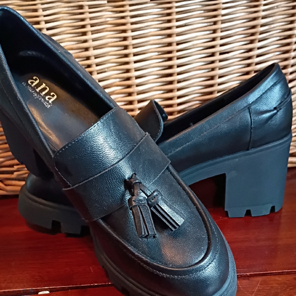 a.n.a Black Chunky Heel Loafers